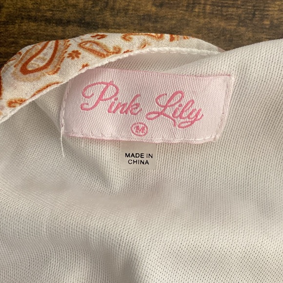 Pink Lily Romper Dressy Cream Green Rust Floral Paisley Print Medium - Picture 4 of 9